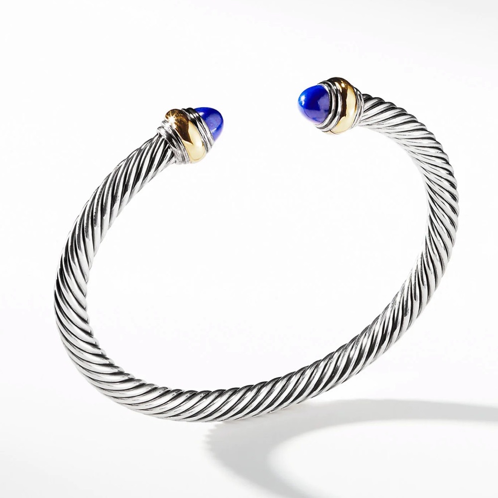 NEW DAVID YURMAN CABLE CLASSIC BRACELET WITH LAPIS LAZULI AND 14K GOLD, 5mm